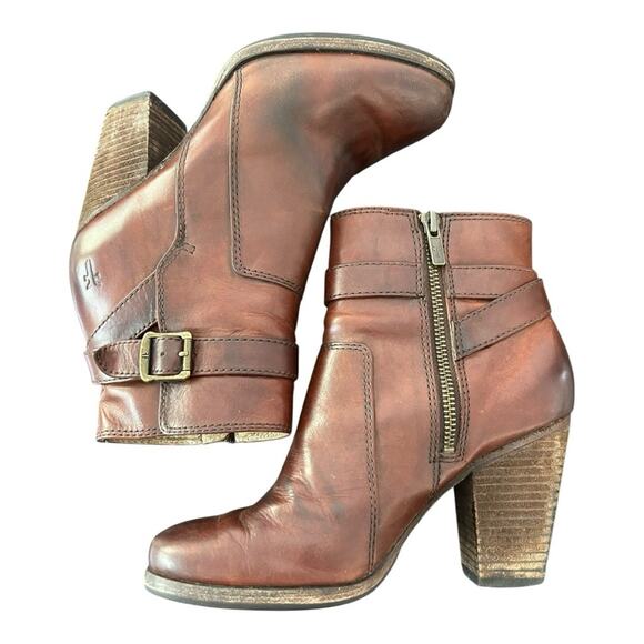 Frye Wood Block Heel Patty Riding Bootie Brown Size 6 - Picture 4 of 11